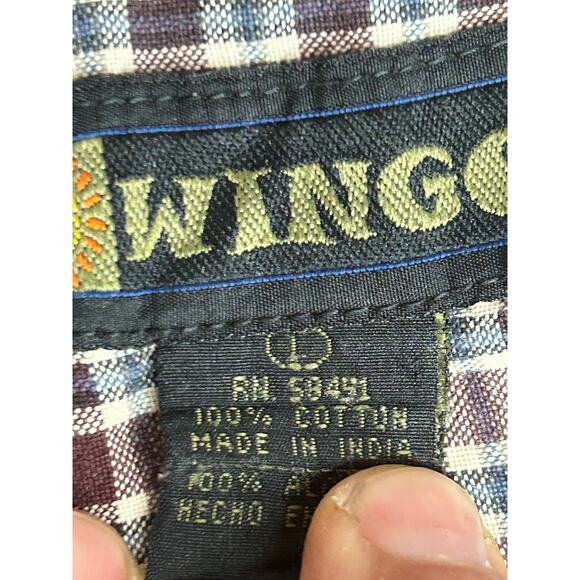 Men's Large Button Up Shirt Wingo Burgundy Blue - Picture 4 of 5